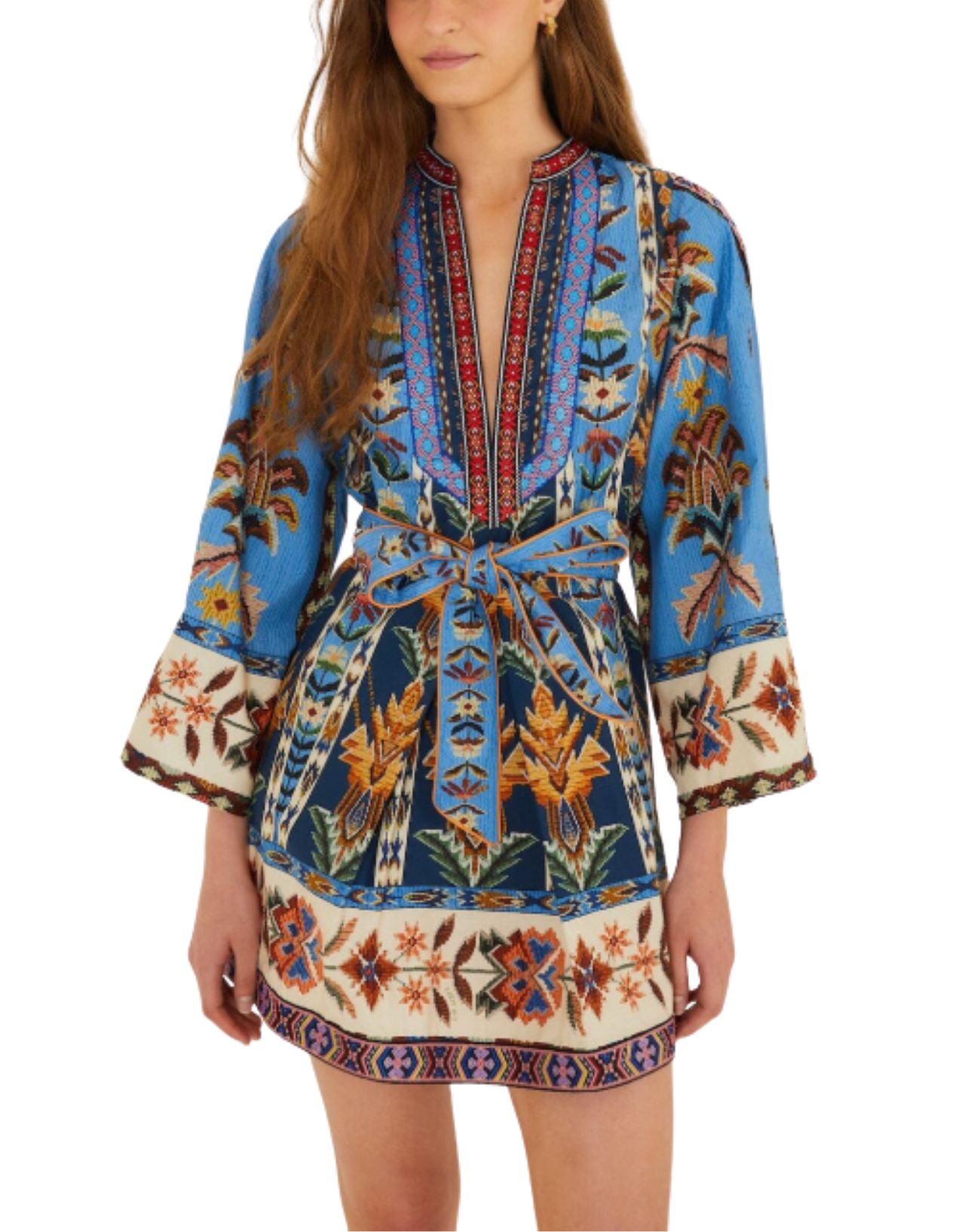 green emerald velvet dress Navy Blue Embroidered Cut-Out Midi Dress – FARM Rio main image 1