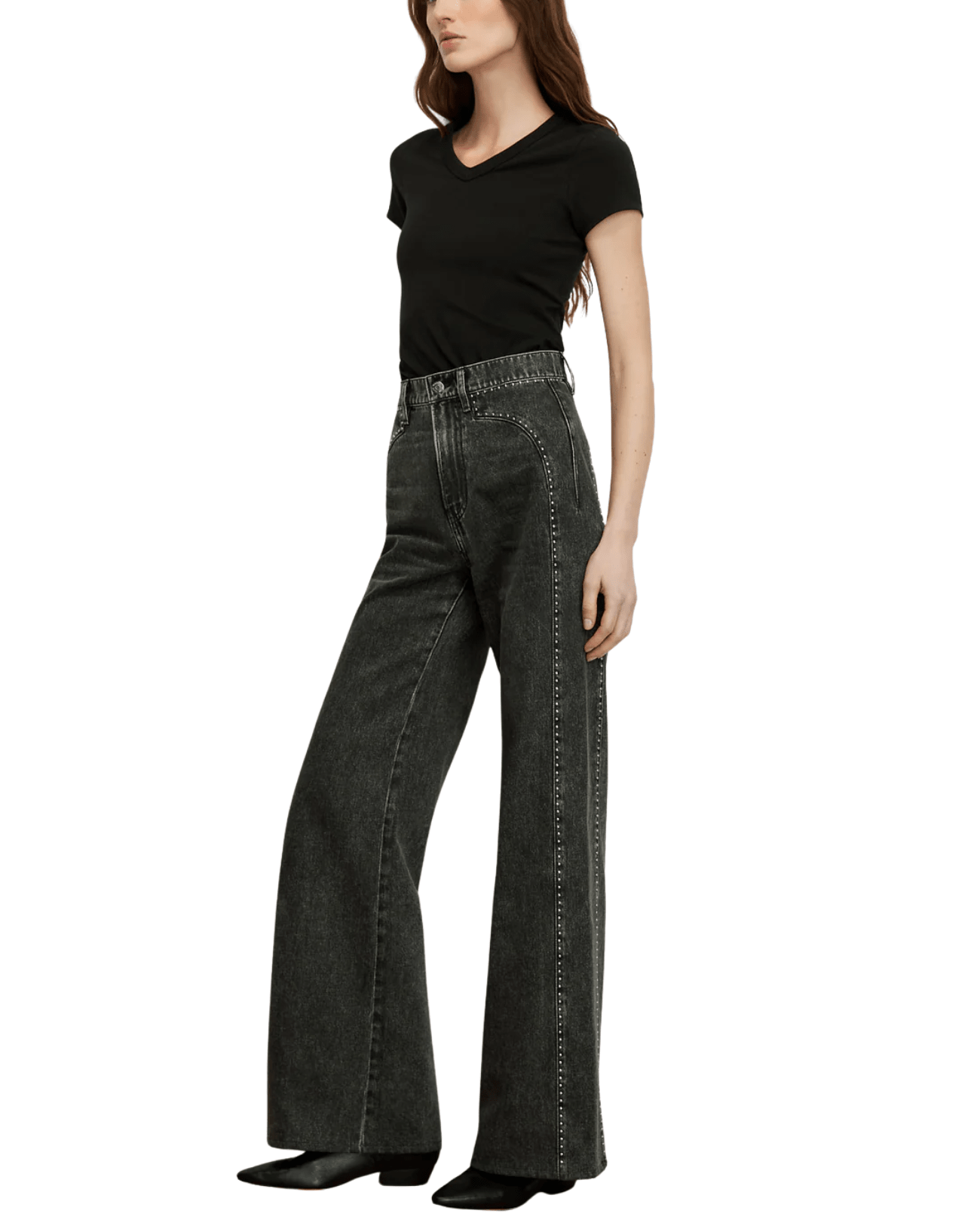 Veronica Beard | Grant H/R Studded Wide Grey Jeans – The Bank