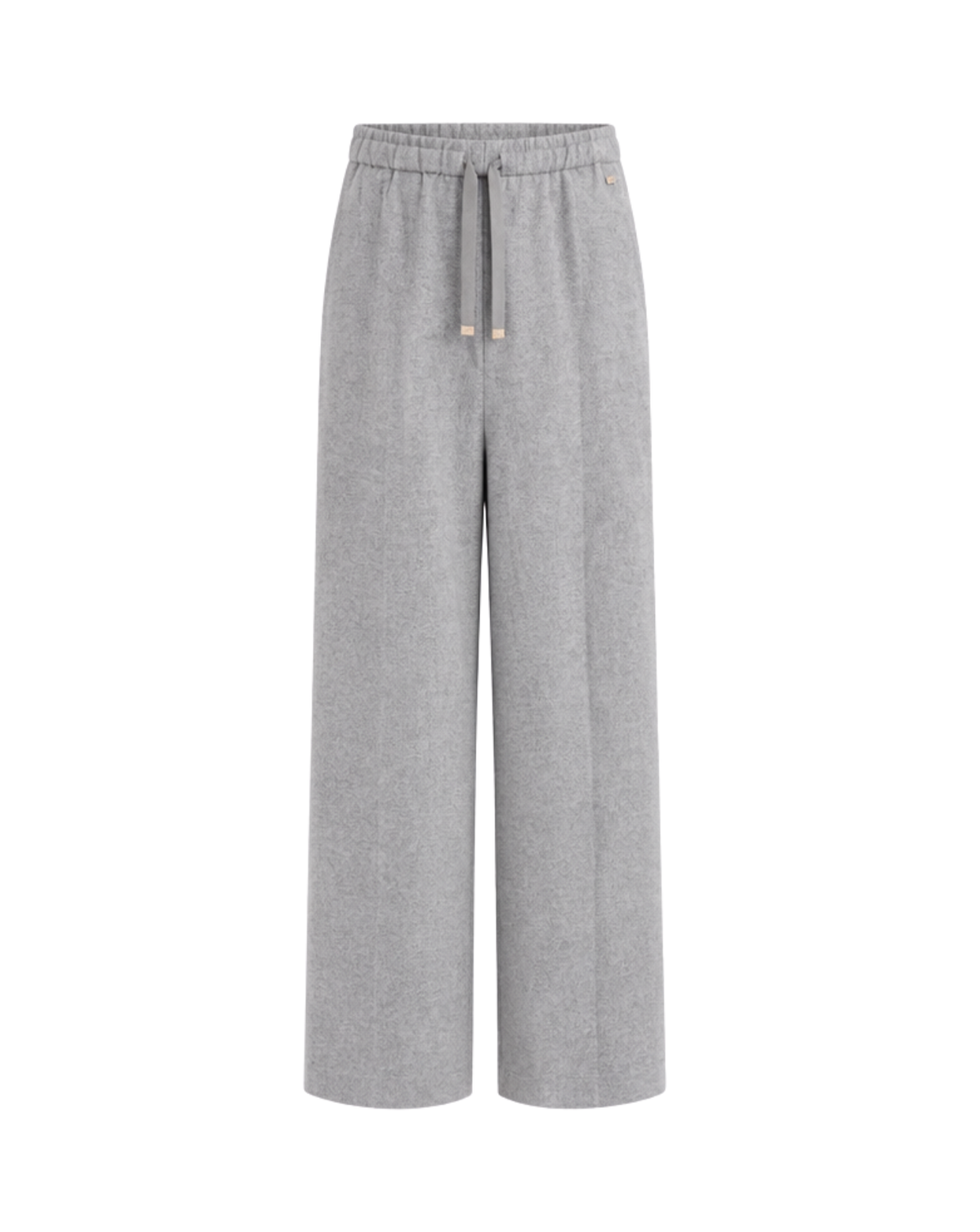 Light gray wide-leg cropped pants with an elastic waistband and drawstring, shown on a plain white background.
