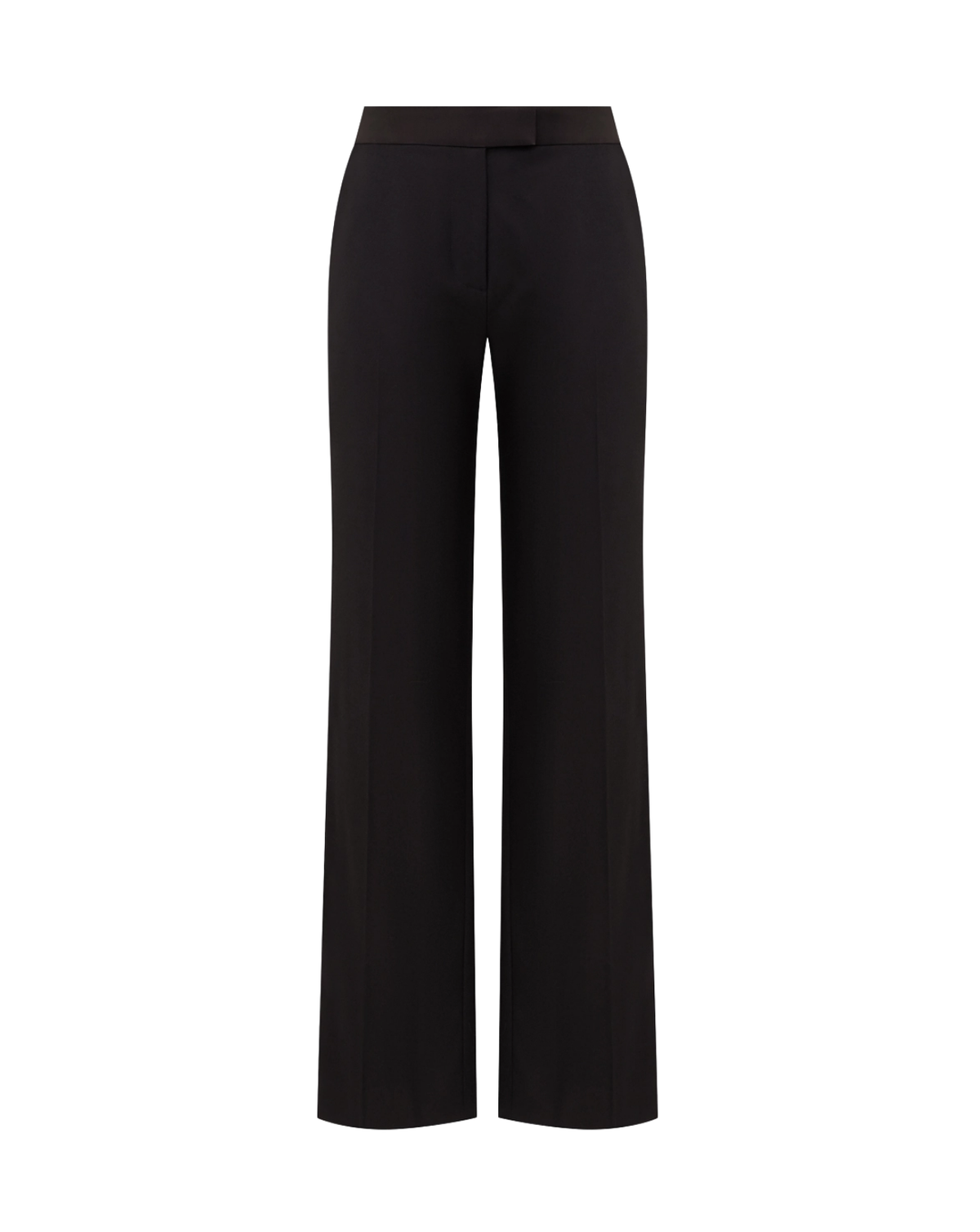 Black wide-leg cropped trousers with a high waist and front fly, shown on a plain white background.